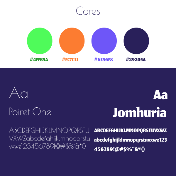 Paleta de cores e tipografia do Projeto Vivências